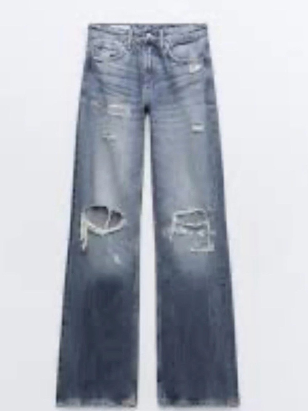 ZARA 6 High Rise Full Length Wide Leg Ripped Jeans 6045 011 NWT